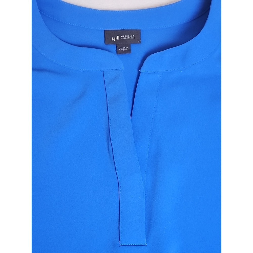 J JILL WEAREVER COLLECTION SIZE L ROYAL BLUE SPLIT NECK SHORT SLEEVE TOP - Picture 3 of 6